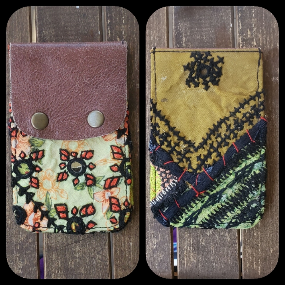 🪬🍄 Free People Boho Embroidered Repurposed vtg banjara hippie Wallet card case